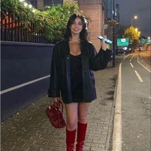 Denim&Co Genuine Leather Ovesized Jacket